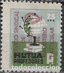 Sellos: VI&Ntilde;ETAS Mutua de Profesores, 25 cts. azul y verde (*) hab. roja, leer