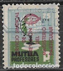 Sellos: VI&Ntilde;ETAS Mutua de Profesores, 25 cts. azul y verde (o) hab. roja, leer