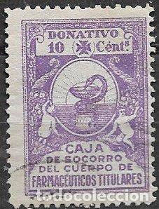 Sellos: VI&Ntilde;ETAS Caja de Socorros del Cuerpo de Farmace&uacute;ticos, 10 cts. violeta(*)