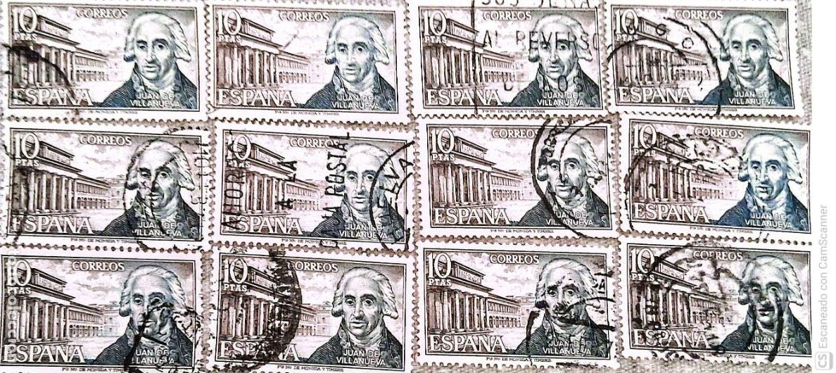 Sellos: Espa&ntilde;a. 2118 Juan de Villanueva. 1973. 12 Sellos usados. Ref. h4. Numeraci&oacute;n Edifil.