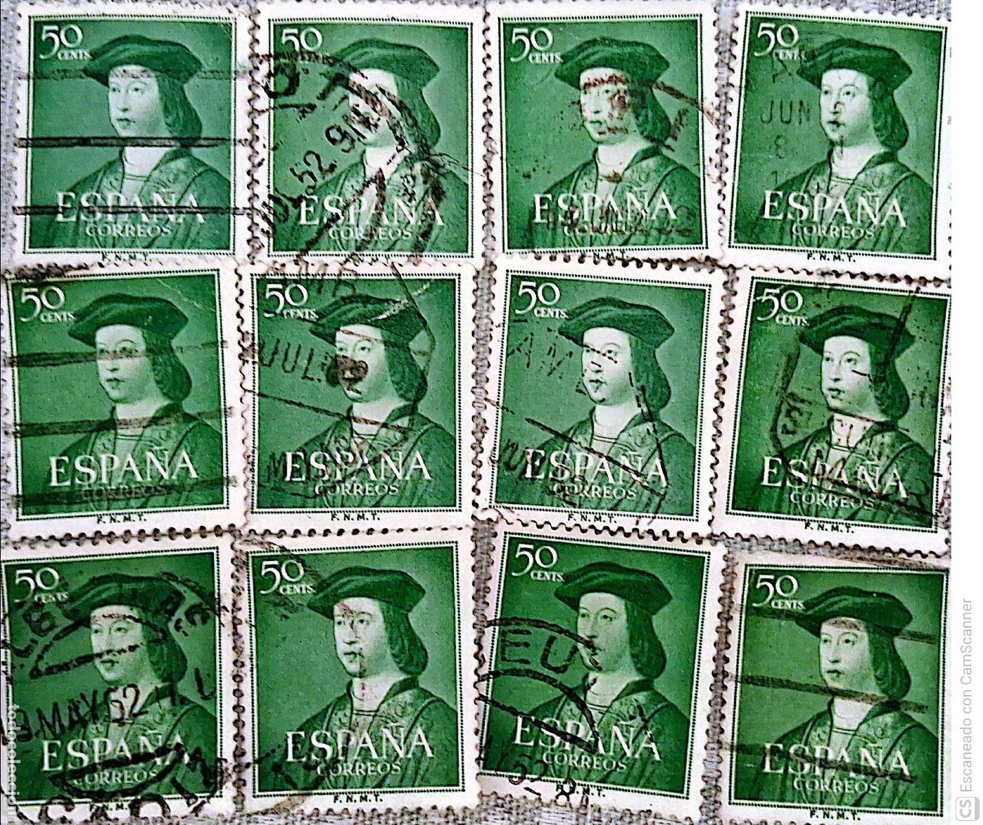 Sellos: Espa&ntilde;a. 1106 Fernando el Cat&oacute;lico. 1952. 12 Sellos usados. Ref. h5. Numeraci&oacute;n Edifil.