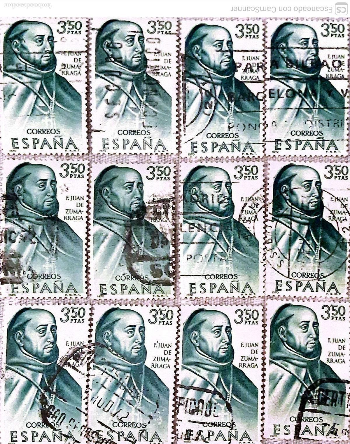 Sellos: Espa&ntilde;a. 1999 Fray Juan de Zum&aacute;rraga. 1970. 12 Sellos usados. Ref. h7. Numeraci&oacute;n Edifil.