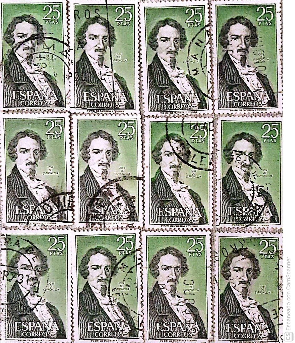 Sellos: Espa&ntilde;a. 2072 Jos&eacute; de Espronceda. 1972. 12 Sellos usados. Ref. h8. Numeraci&oacute;n Edifil.