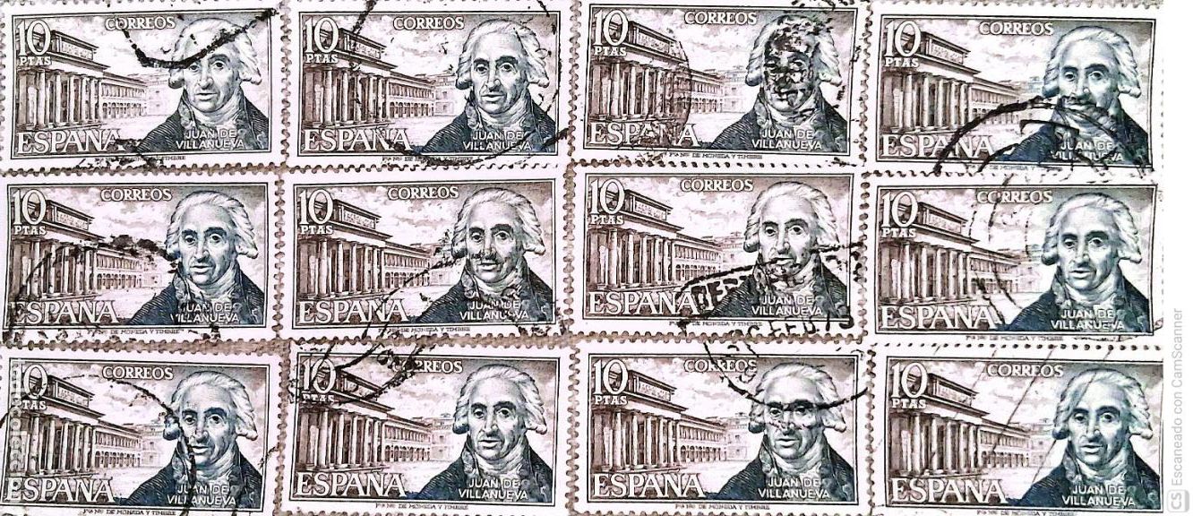 Sellos: Espa&ntilde;a. 2118 Juan de Villanueva. 1973. 12 Sellos usados. Ref. h10. Numeraci&oacute;n Edifil.