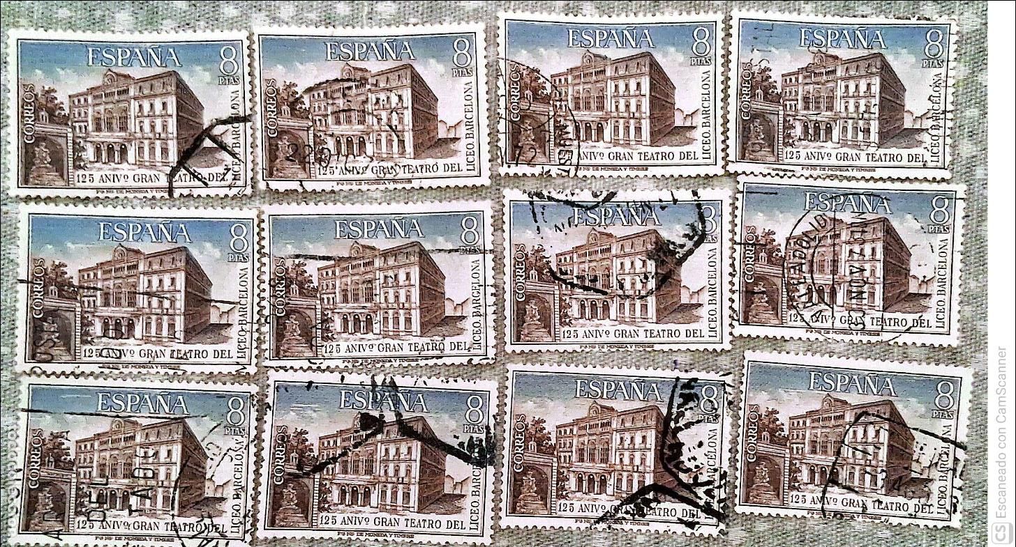 Sellos: Espa&ntilde;a. 2114 Gran Teatro del Liceo. 1972. 12 Sellos usados. Ref. h14. Numeraci&oacute;n Edifil.