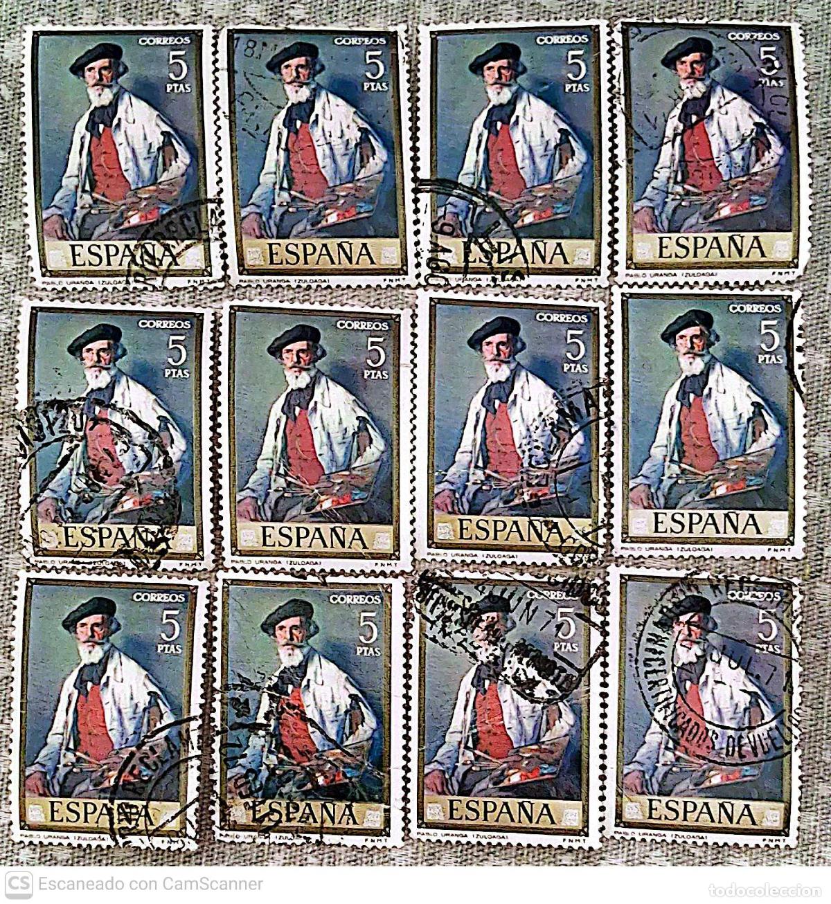 Sellos: Espa&ntilde;a. 2025 Pablo Uranga de Zuloaga. 1971. 12 Sellos usados. Ref. h17. Numeraci&oacute;n Edifil.