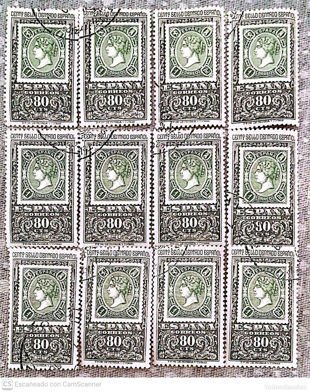 Sellos: Espa&ntilde;a. 1689 Centenario del primer sello dentado. 1965. 12 Sellos usados. Ref. h19. Numeraci&oacute;n Edifi