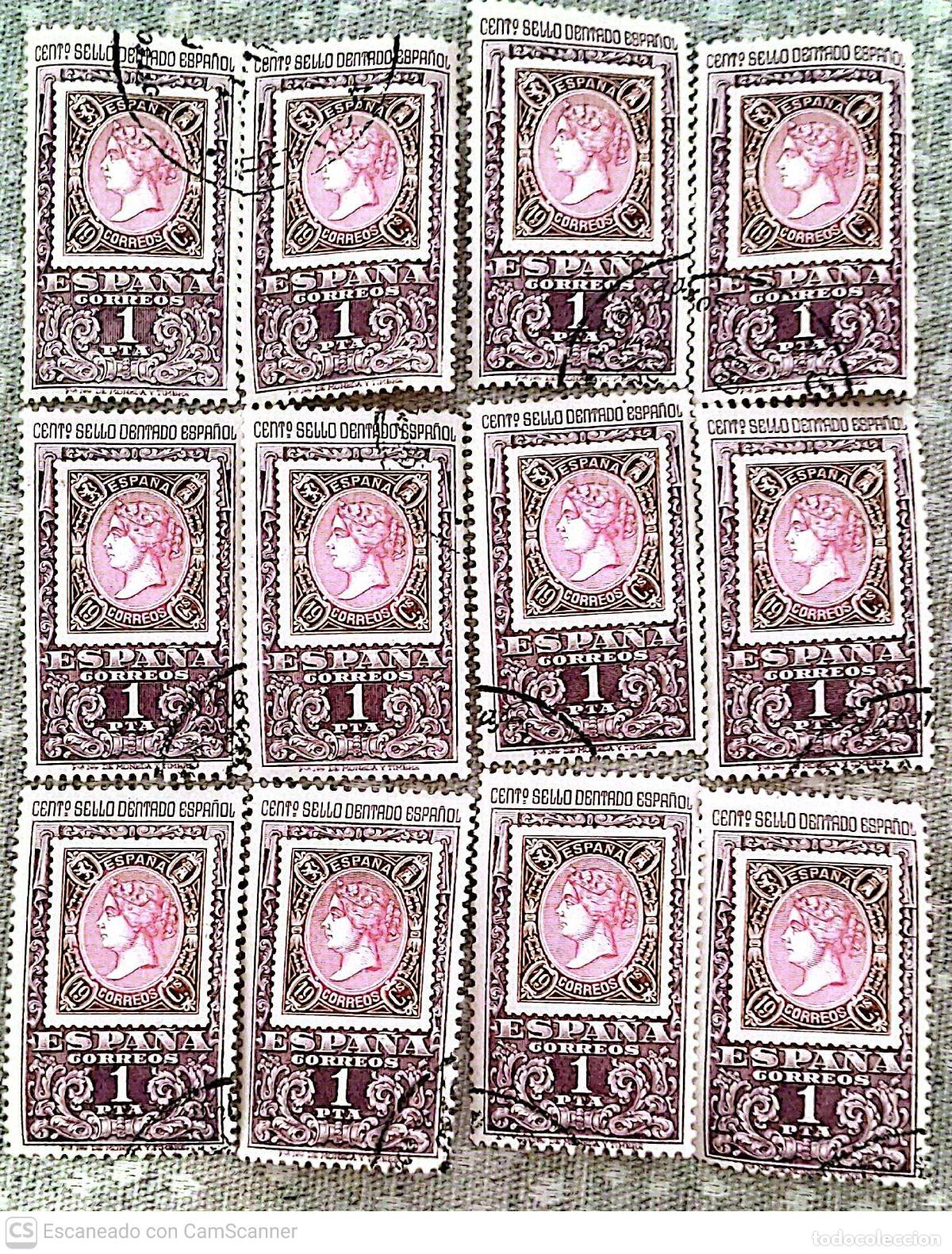 Sellos: Espa&ntilde;a. 1690 Centenario del primer sello dentado. 1965. 12 Sellos usados. Ref. h20. Numeraci&oacute;n Edifi