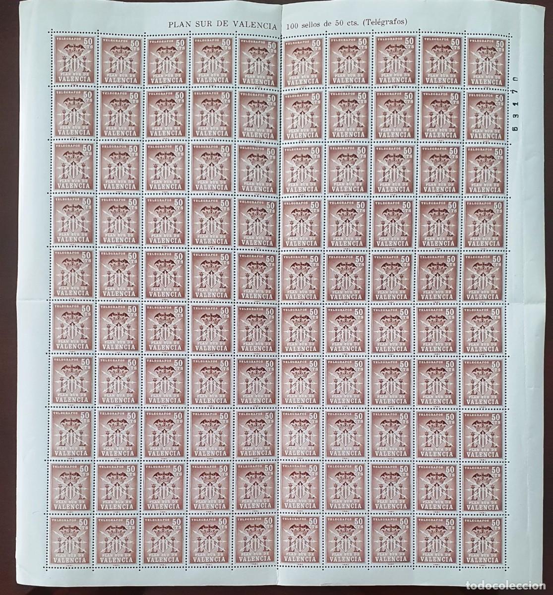 Sellos: SELLOS PLAN SUR DE VALENCIA 1963. 50 CTS.PLIEGO DE 100 SELLOS. NUEVOS. EDIFIL 2. ESCUDOS.