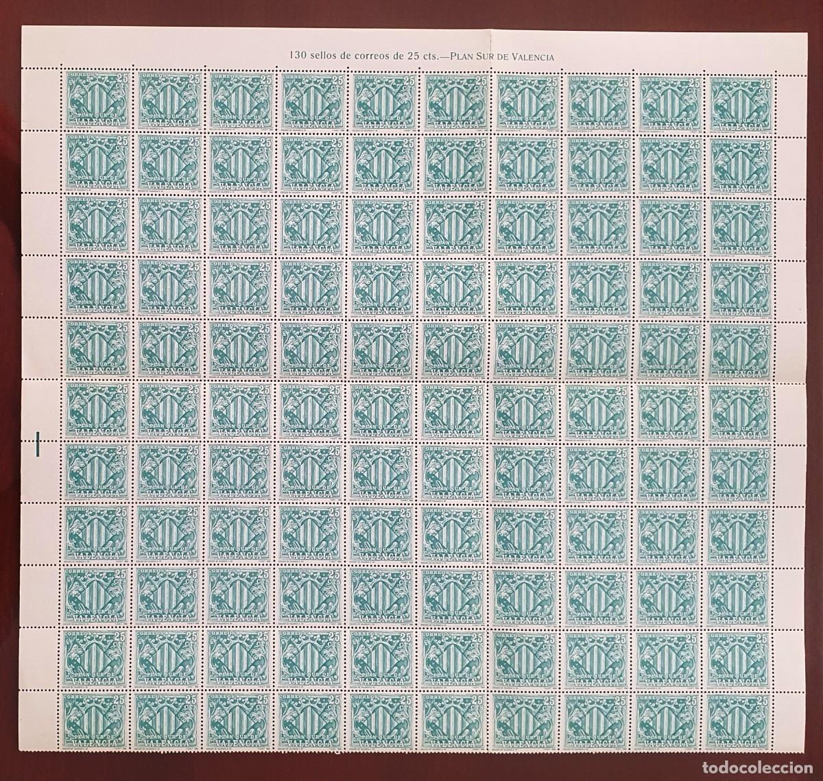 Sellos: SELLOS PLAN SUR DE VALENCIA 1981. 25 CTS.PLIEGO DE 130 SELLOS. NUEVOS. EDIFIL 11. ESCUDO DE VALENCIA