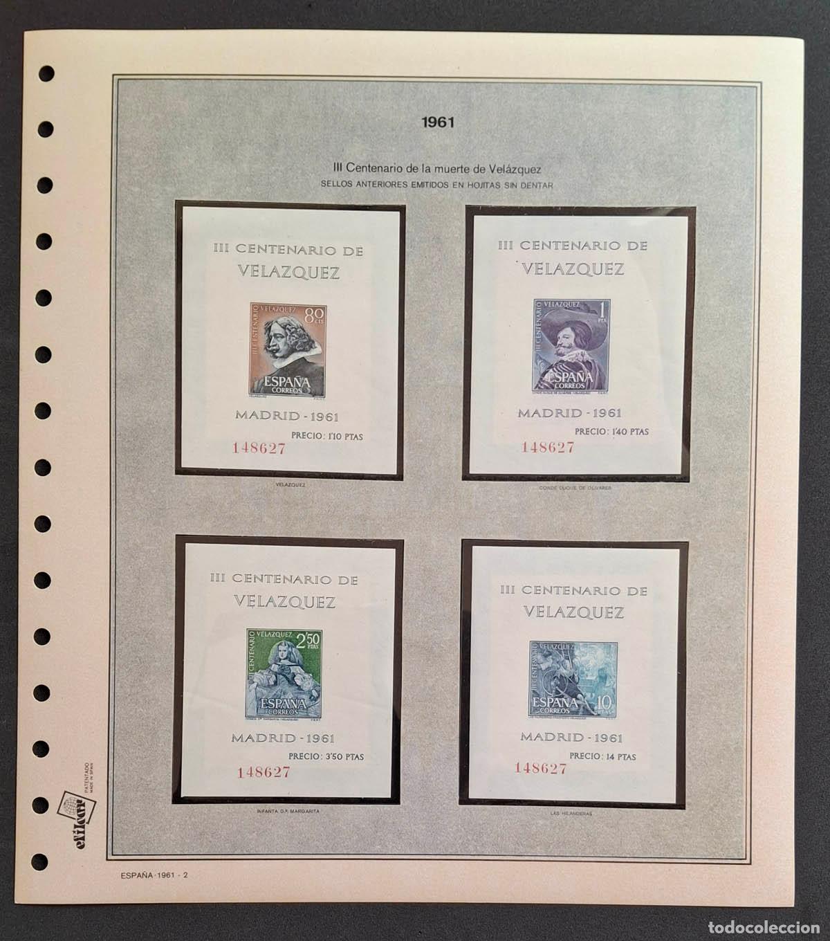 Sellos: HOJITAS CON MISMO NUMERO, 1961 III Centenario de la muerte de Vel&aacute;zquez, en hoja Efilcar