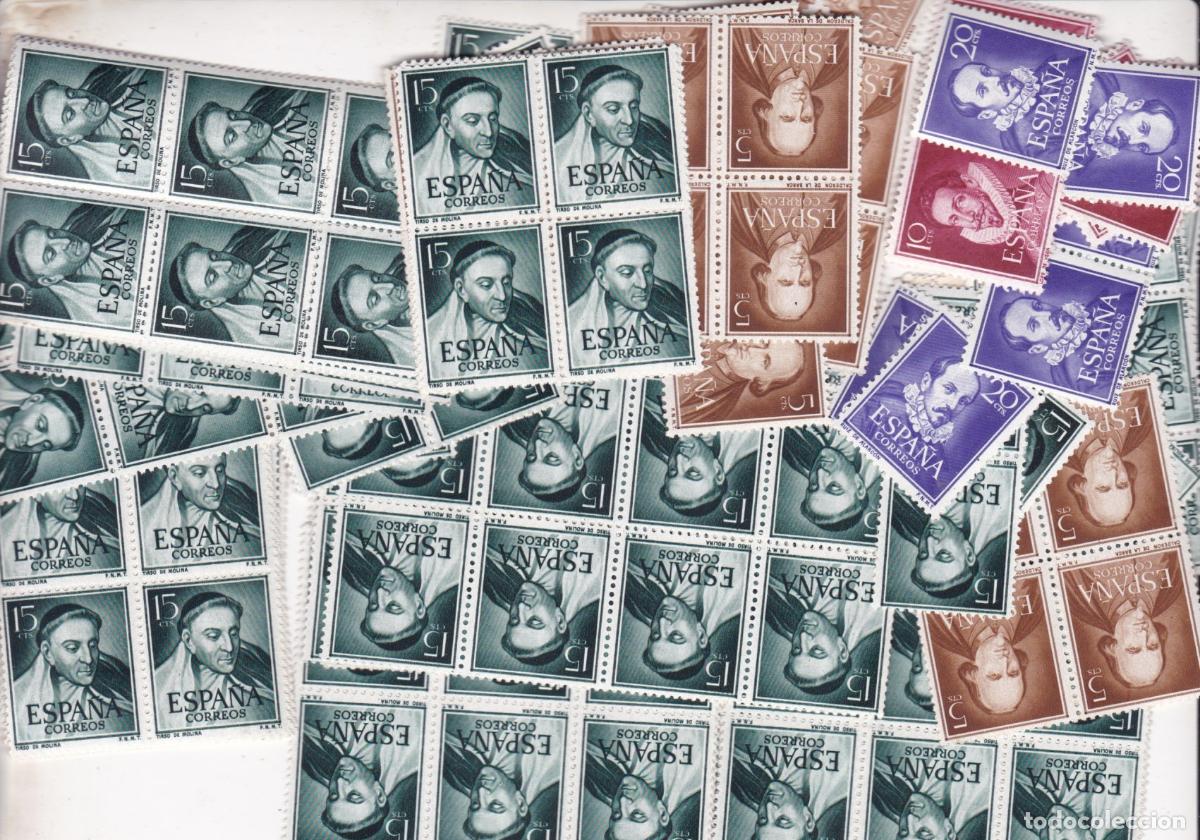 Sellos: FC9-LITERATOS .Edifil 1071/74 + 240 sellos ** Sin Fijasellos . MUY BUENA CALIDAD +150 euros