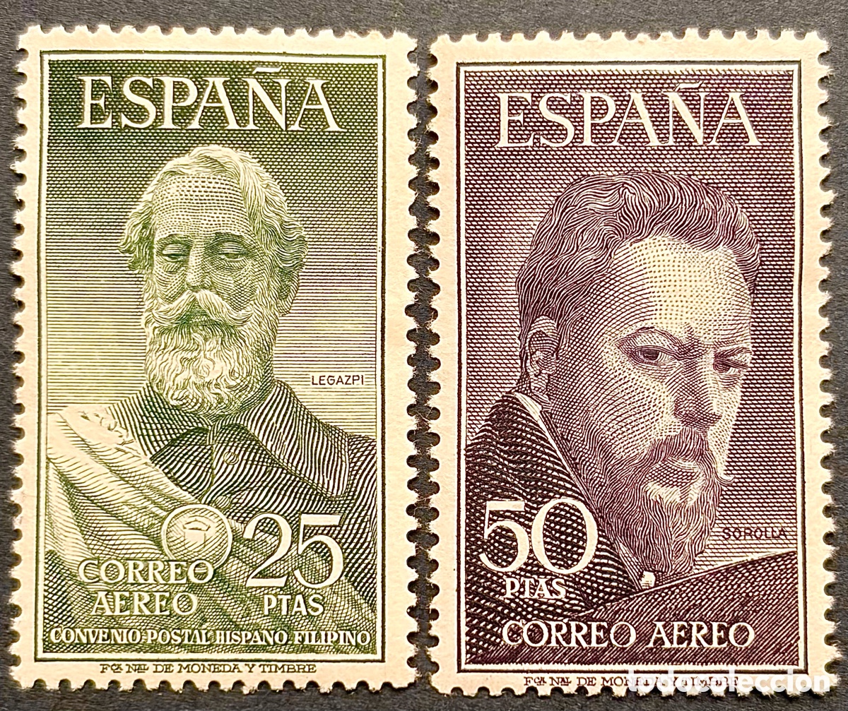 Francobolli: ESPA&Ntilde;A 1953 LEGAZPI Y SOROLLA 1124/1125* CENTRADOS LUJO.