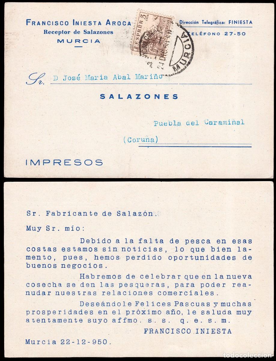 Sellos: Murcia - Edi o TP 1044 - Postal impresa al dorso hablando de la falta de pesca - Mat &rdquo;Barrio...&rdquo;
