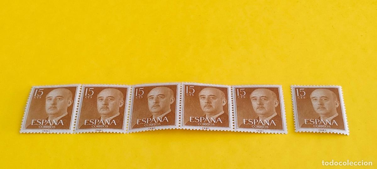 Sellos: Espa&ntilde;a 1955. Edifil 1144. General Franco. Nuevos. Bloque de 5. 1 suelto