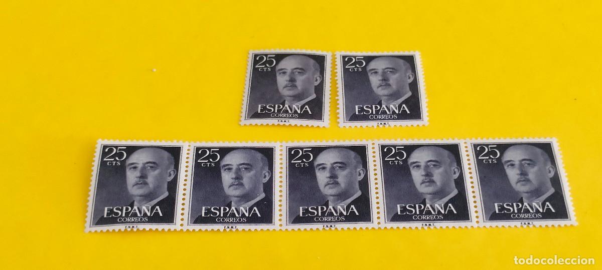Sellos: Espa&ntilde;a 1955. Edifil 1146. General Franco. Nuevos. Bloque de 5. 2 sueltos