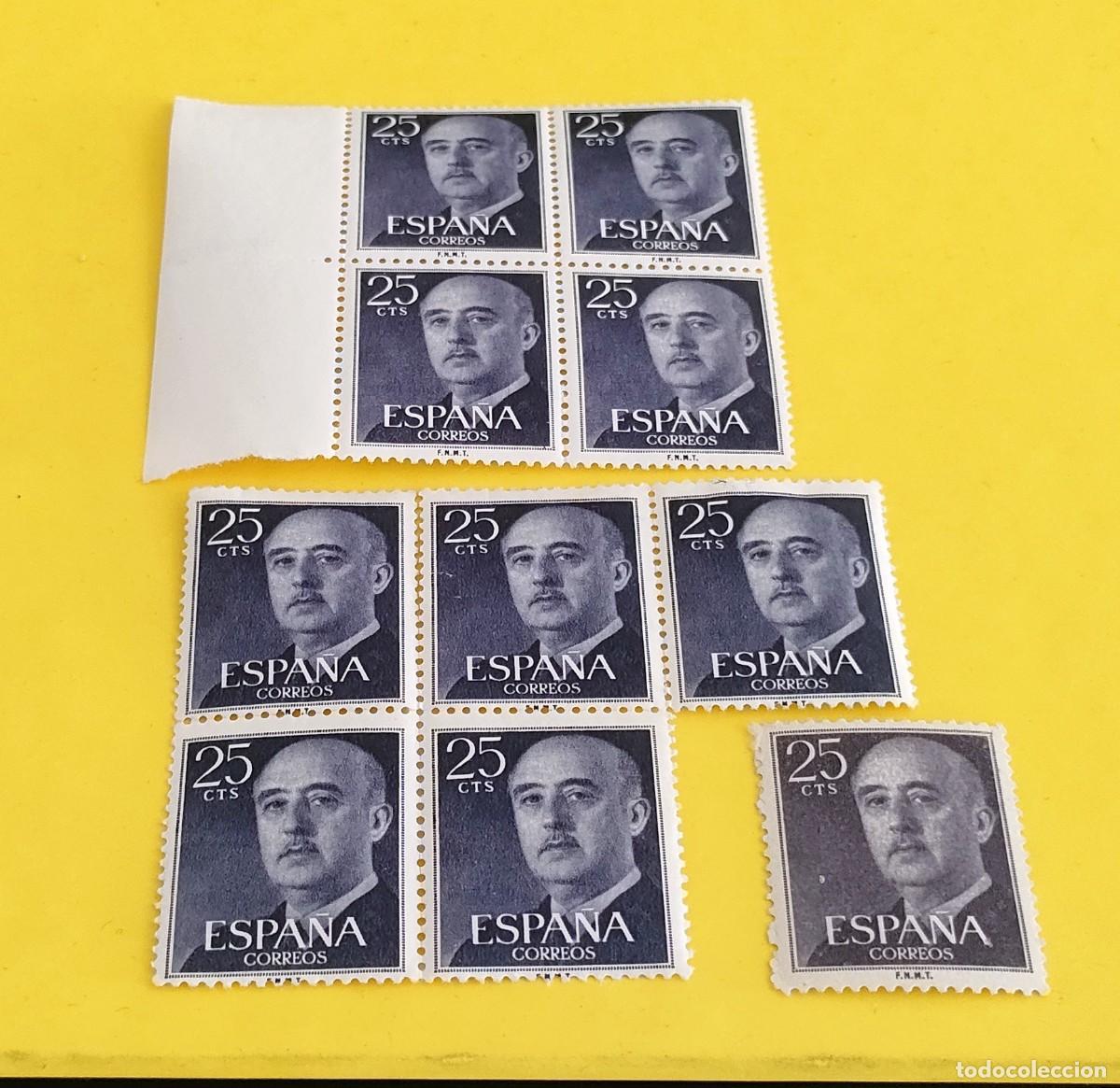 Sellos: Espa&ntilde;a 1955. Edifil 1146. General Franco. Nuevos. Bloques de 4 y 5. 1 suelto
