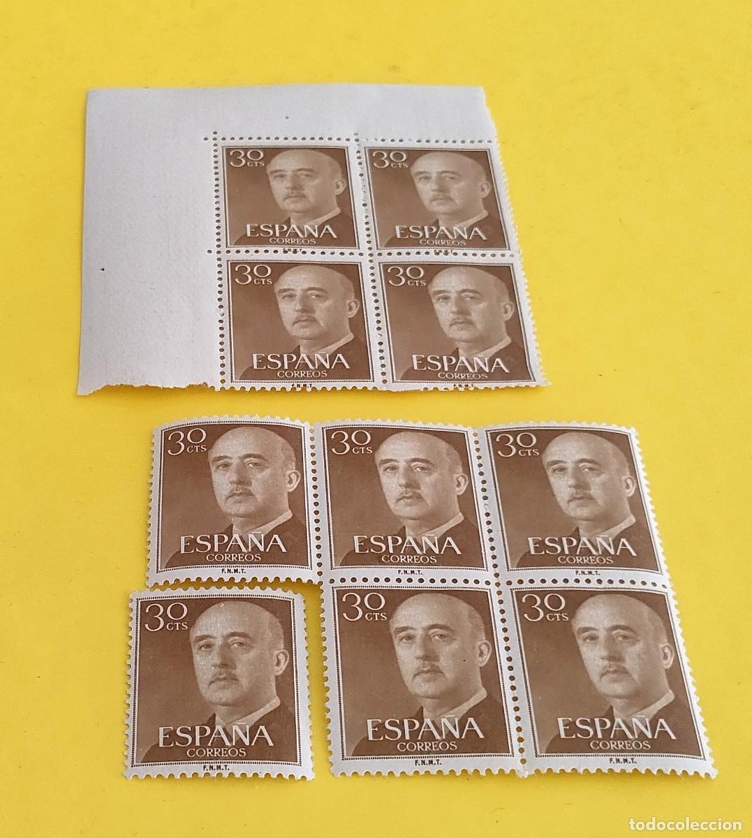 Sellos: Espa&ntilde;a 1955. Edifil 1147. General Franco. Nuevos. Bloques de 4 y 5. 1 suelto