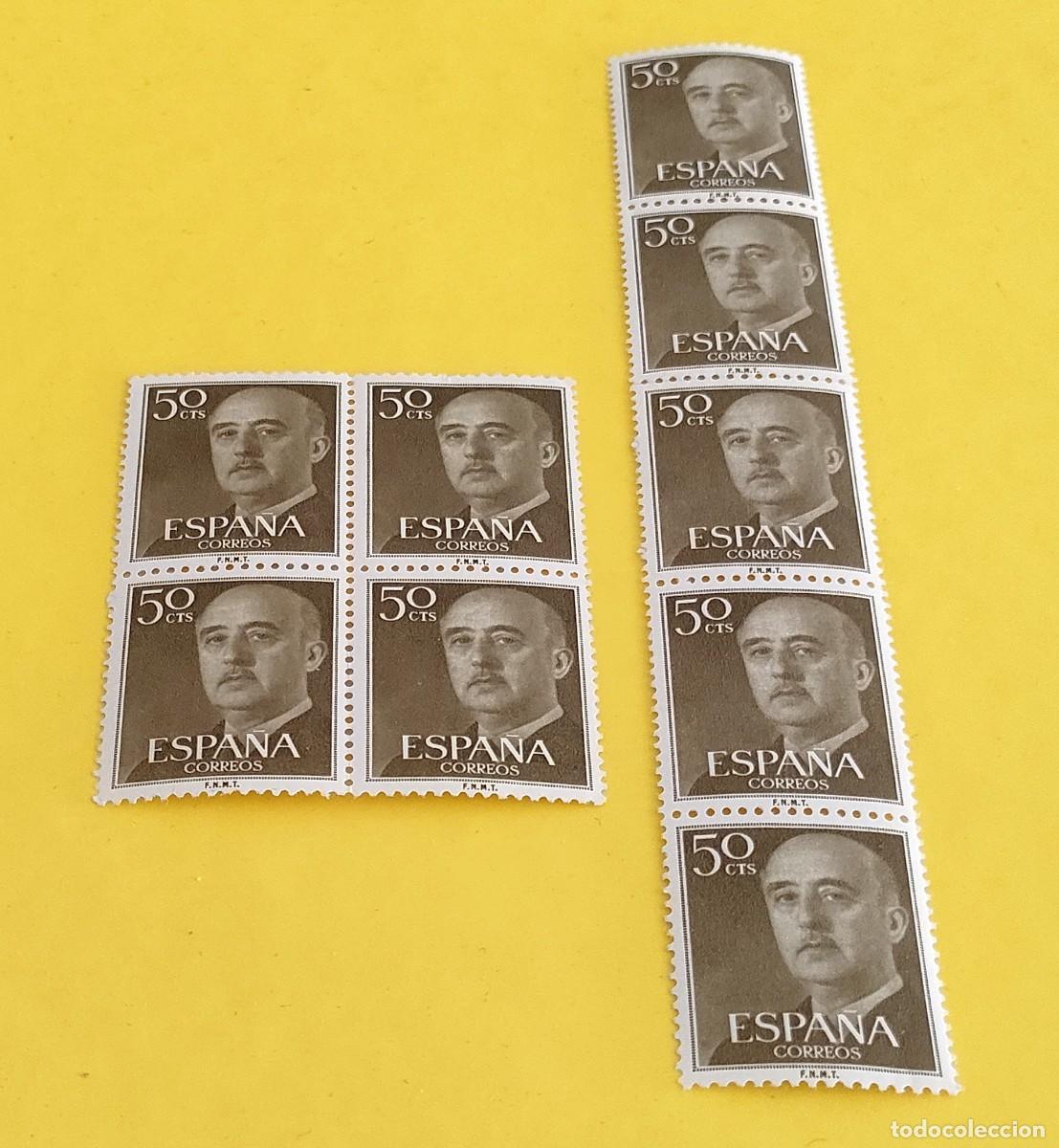 Sellos: Espa&ntilde;a 1955. Edifil 1149. General Franco. Nuevos. Bloques de 4 y 5