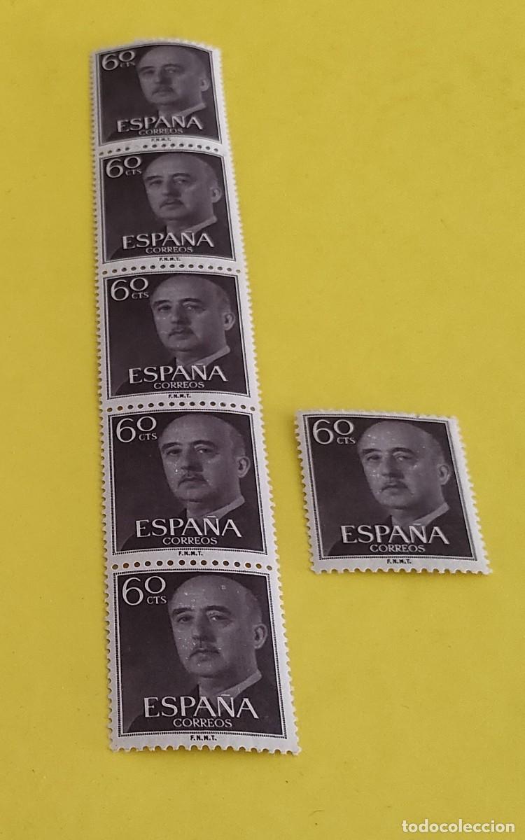 Sellos: Espa&ntilde;a 1955. Edifil 1150. General Franco. Nuevos. Bloque de 5. 1 suelto