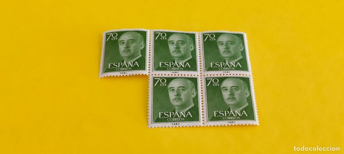 Sellos: Espa&ntilde;a 1955. Edifil 1151. General Franco. Nuevos. Bloque de 5