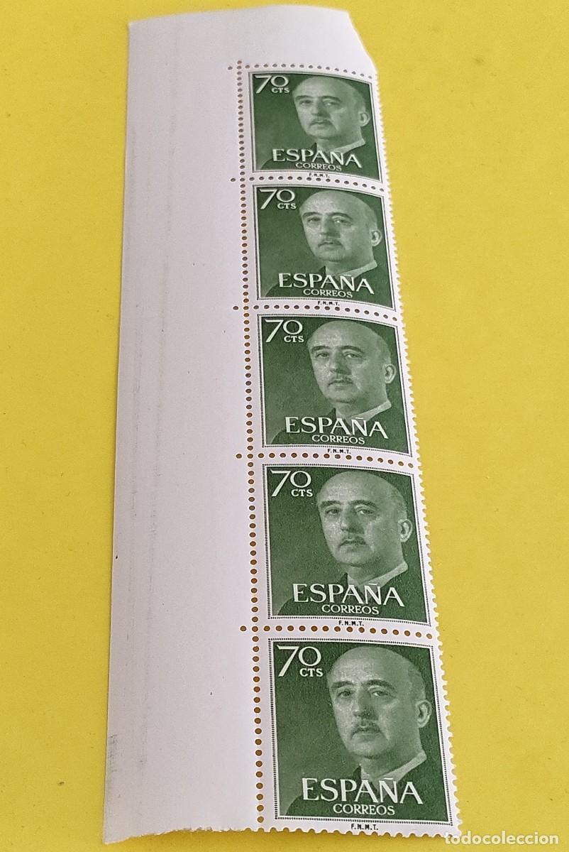 Sellos: Espa&ntilde;a 1955. Edifil 1151. General Franco. Nuevos. Bloque de 5