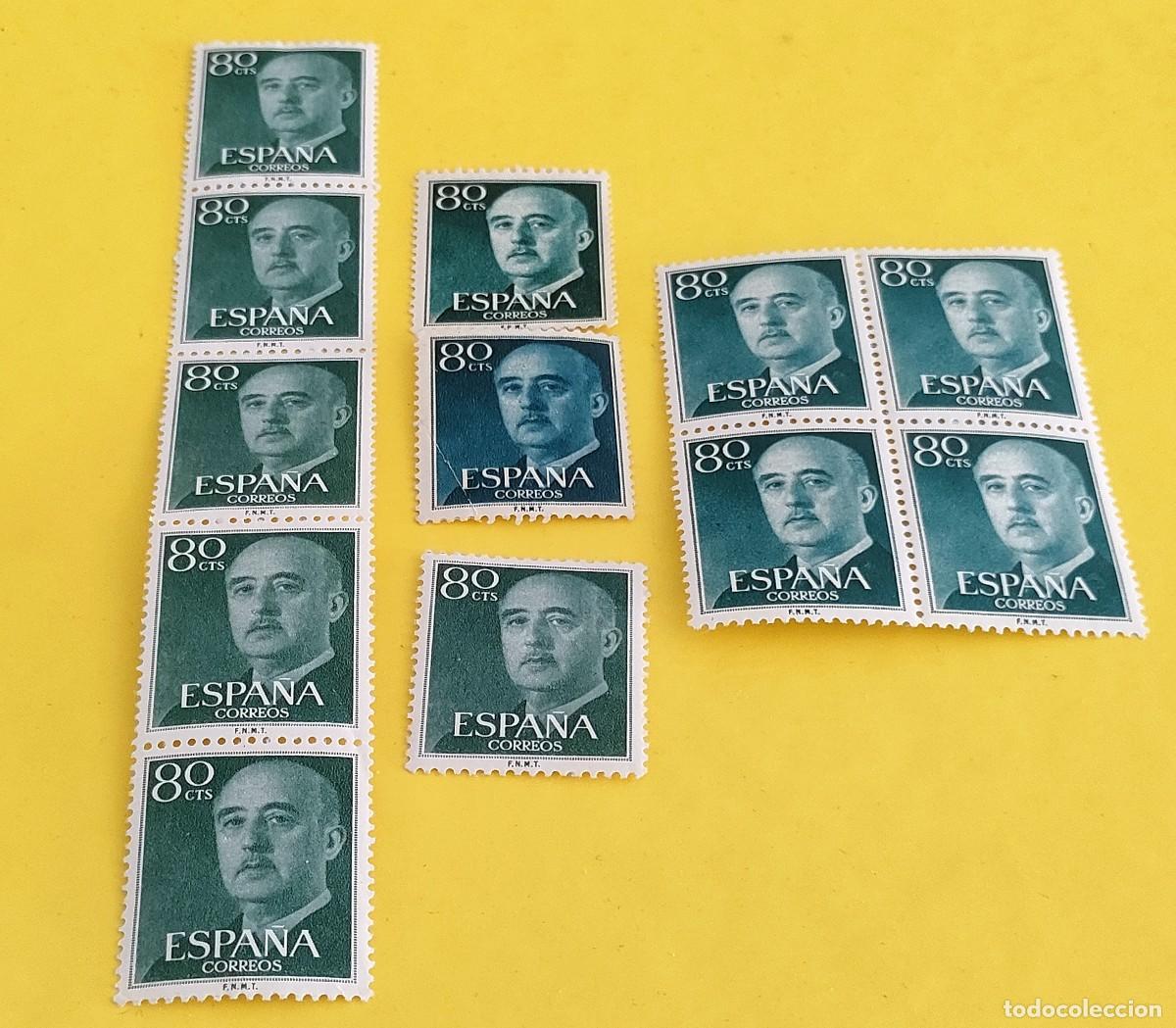 Sellos: Espa&ntilde;a 1955. Edifil 1152. General Franco. Nuevos. Bloques de 5 y 4. 3 sueltos