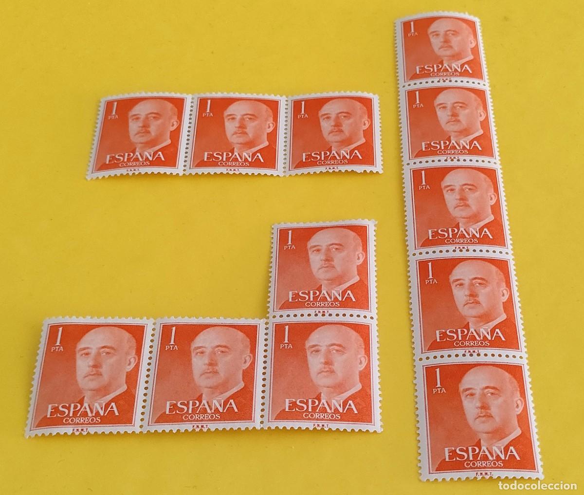 Sellos: Espa&ntilde;a 1955. Edifil 1153. General Franco. Nuevos. Bloques de 5, 4 y 3