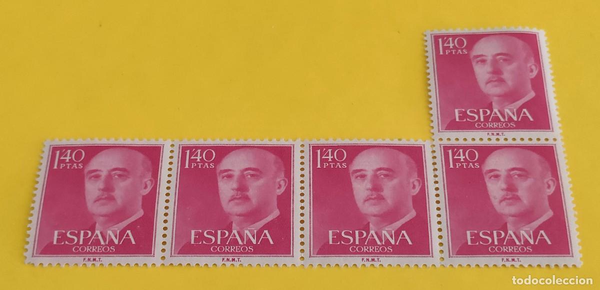 Sellos: Espa&ntilde;a 1956. Edifil 1154. General Franco. Nuevos. Bloque de 5