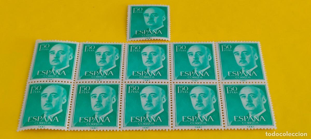 Sellos: Espa&ntilde;a 1956. Edifil 1155. General Franco. Nuevos. Bloque de 10. 1 suelto