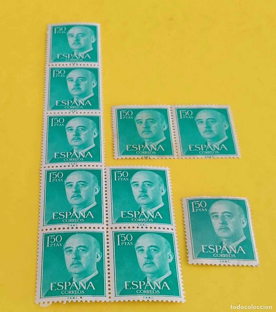 Sellos: Espa&ntilde;a 1956. Edifil 1155. General Franco. Nuevos. Bloques de 7 y 2. 1 suelto