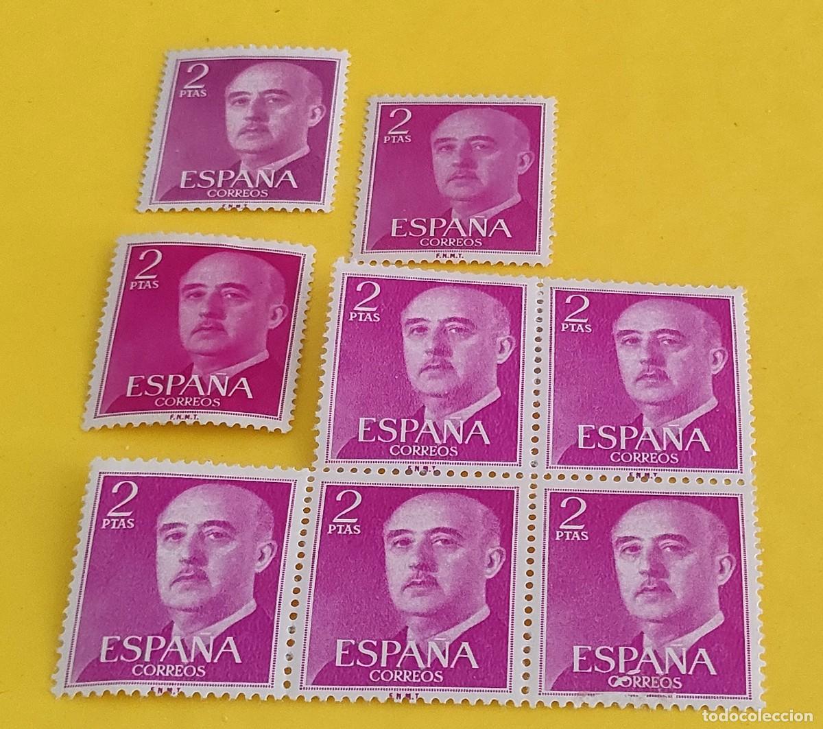 Sellos: Espa&ntilde;a 1956. Edifil 1158. General Franco. Nuevos. Bloque de 5. 3 sueltos