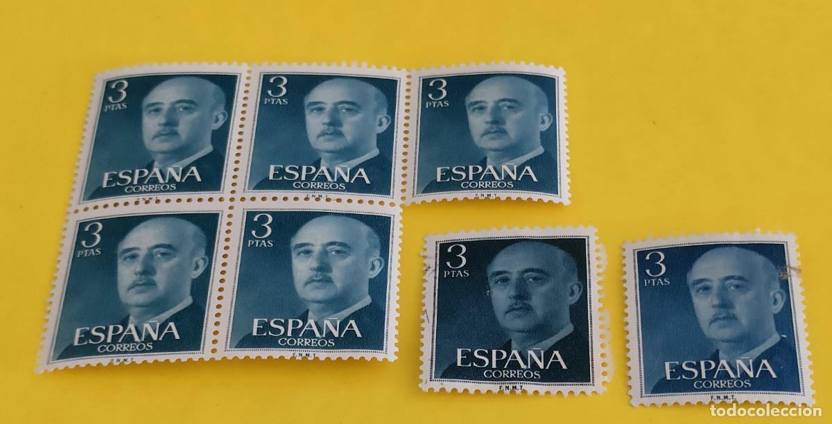 Sellos: Espa&ntilde;a 1955. Edifil 1159. General Franco. Nuevos. Bloque de 5. 2 sueltos