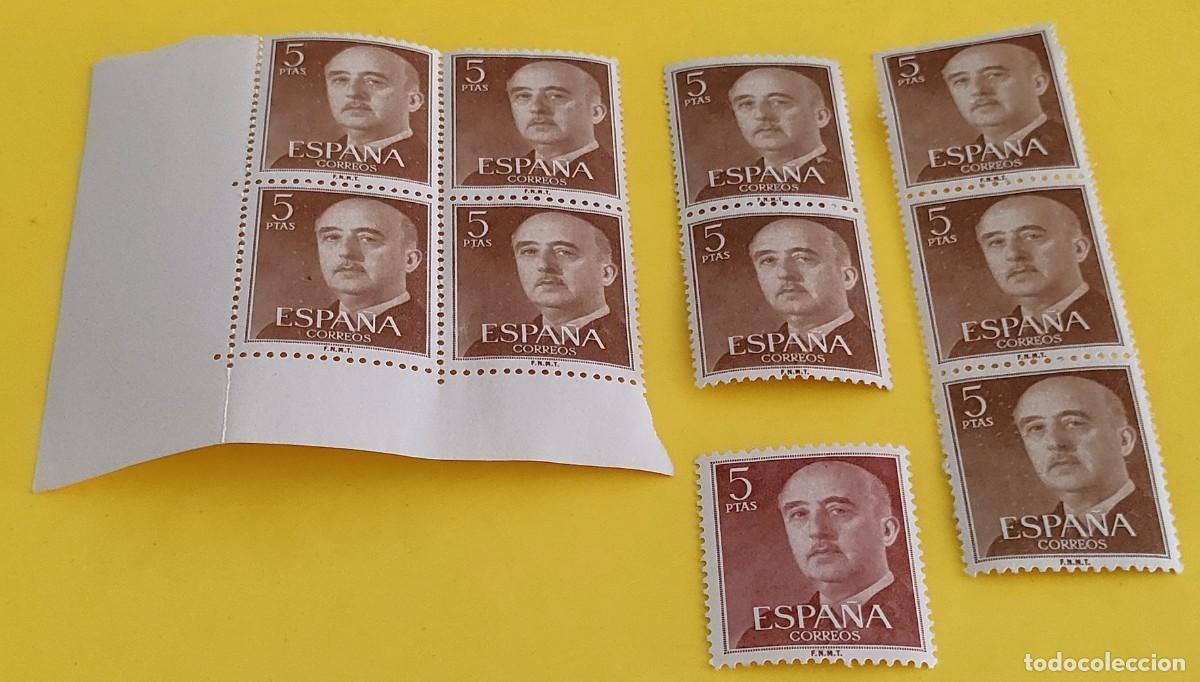 Sellos: Espa&ntilde;a 1955. Edifil 1160. General Franco. Nuevos. Bloques de 4, 3 y 2. 1 suelto
