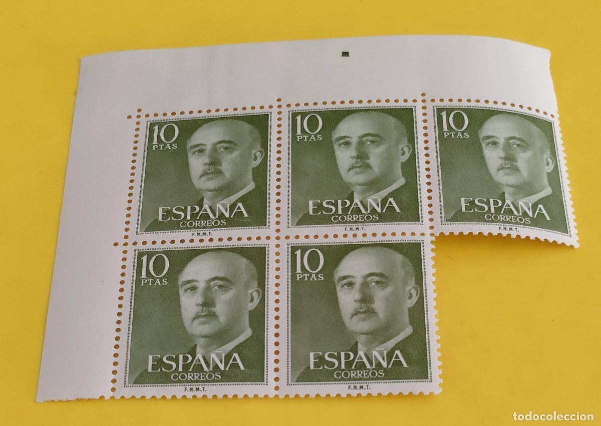 Sellos: Espa&ntilde;a 1955. Edifil 1163. General Franco. Nuevos. Bloque de 5