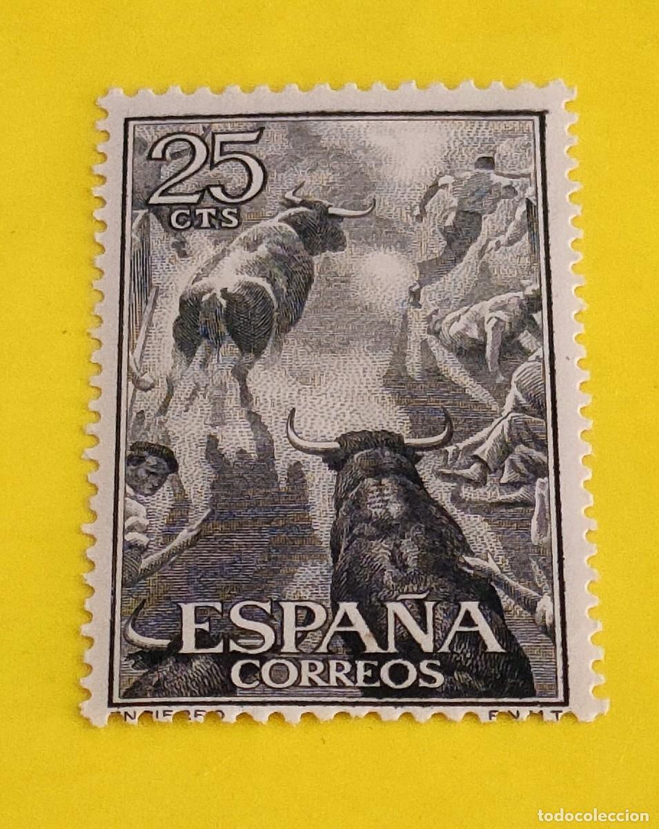 Sellos: Espa&ntilde;a 1960. Edifil 1256. Fiesta Nacional: Tauromaquia. Encierro. Nuevo