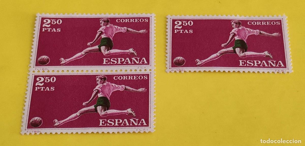 Sellos: Espa&ntilde;a 1960. Edifil 1313. Deportes. F&uacute;tbol. Nuevos. Bloque de 2. 1 suelto