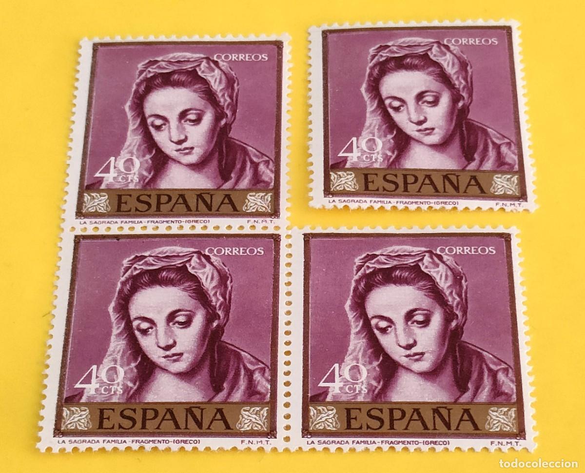 Sellos: Espa&ntilde;a 1961. Edifil 1331. El Greco. Sagrada Familia. Nuevos. Bloque de 3. 1 suelto