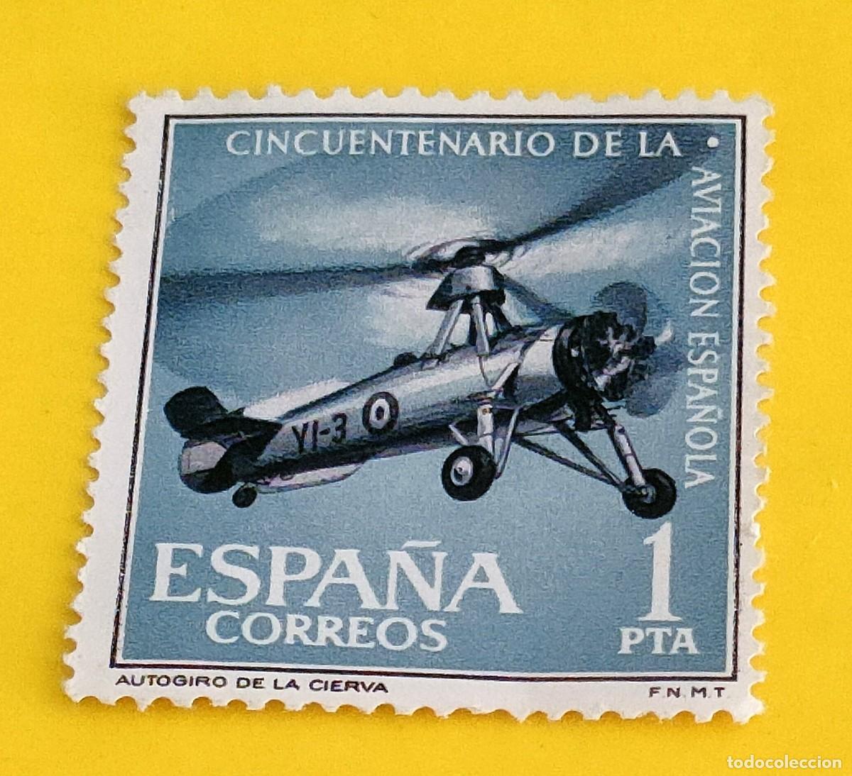 Sellos: Espa&ntilde;a 1961. Edifil 1401. L aniv. Aviaci&oacute;n Espa&ntilde;ola. Autogiro. Juan de la Cierva. Nuevo
