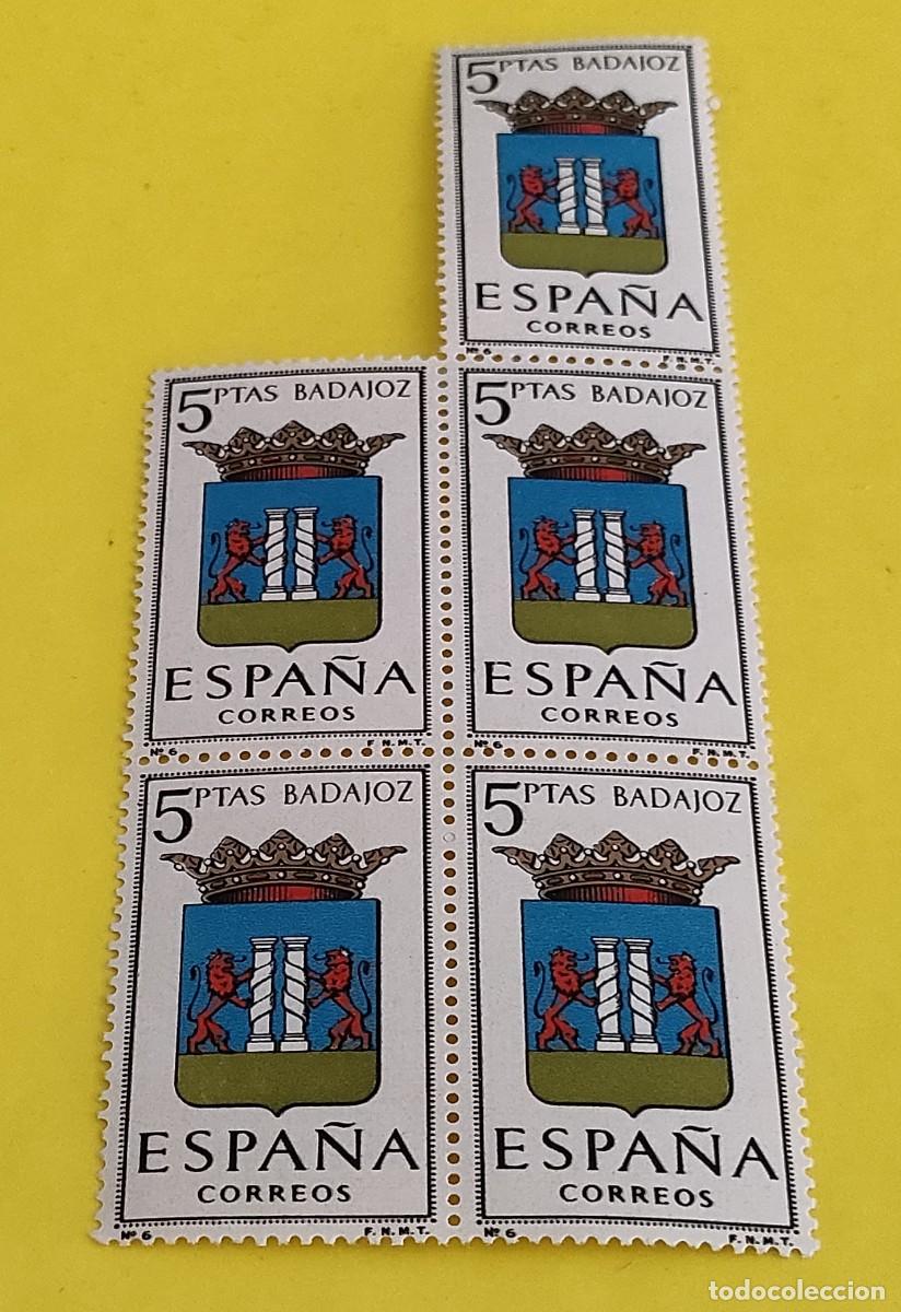 Sellos: Espa&ntilde;a 1962. Edifil 1411. Escudos capitales Espa&ntilde;a. Badajoz. Nuevos. Bloque de 5