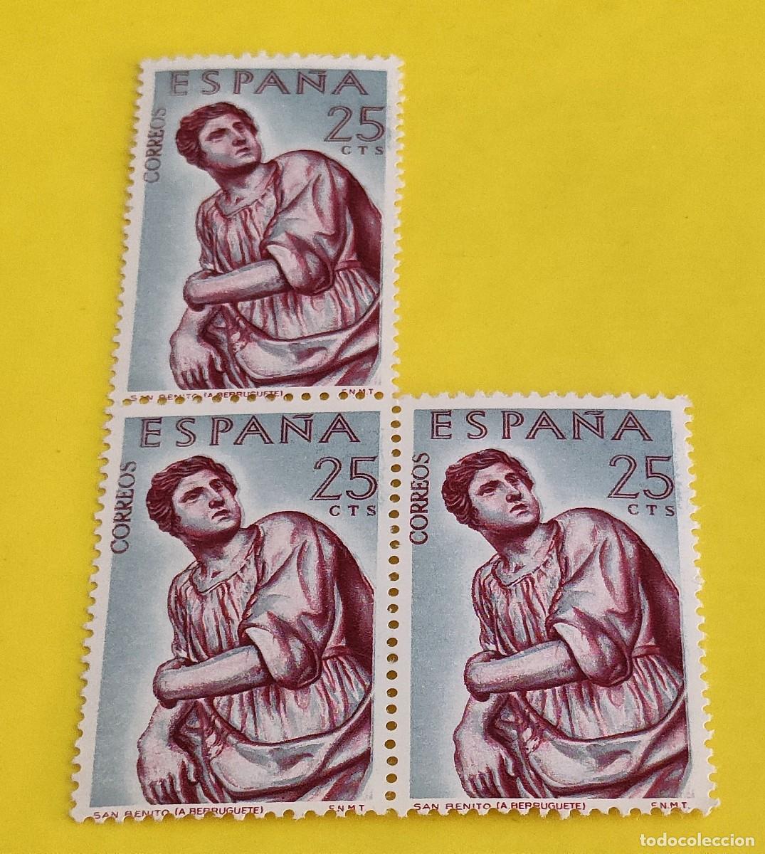 Sellos: Espa&ntilde;a 1962. Edifil 1438. Alonso de Berruguete. San Benito. Nuevos. Bloque de 3