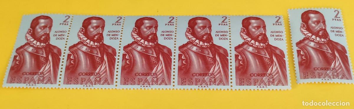 Sellos: Espa&ntilde;a 1962. Edifil 1458. Forjadores de Am&eacute;rica. Alonso de Mendoza. Nuevos. Bloque de 5. 1 suelto