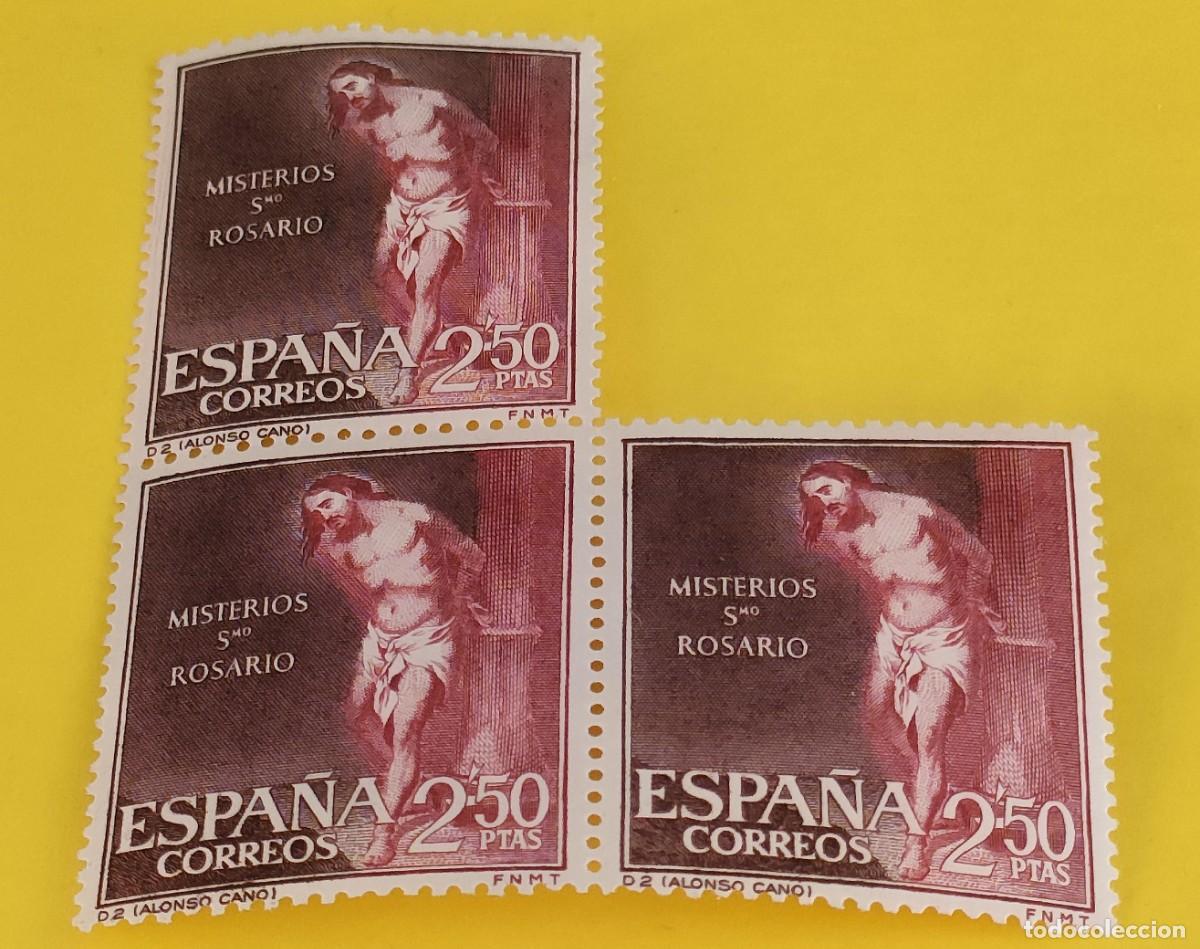 Sellos: Espa&ntilde;a 1962. Edifil 1469. Misterios del Santo Rosario. Flagelaci&oacute;n. Alonso Cano. Nuevos. Bloque de 3