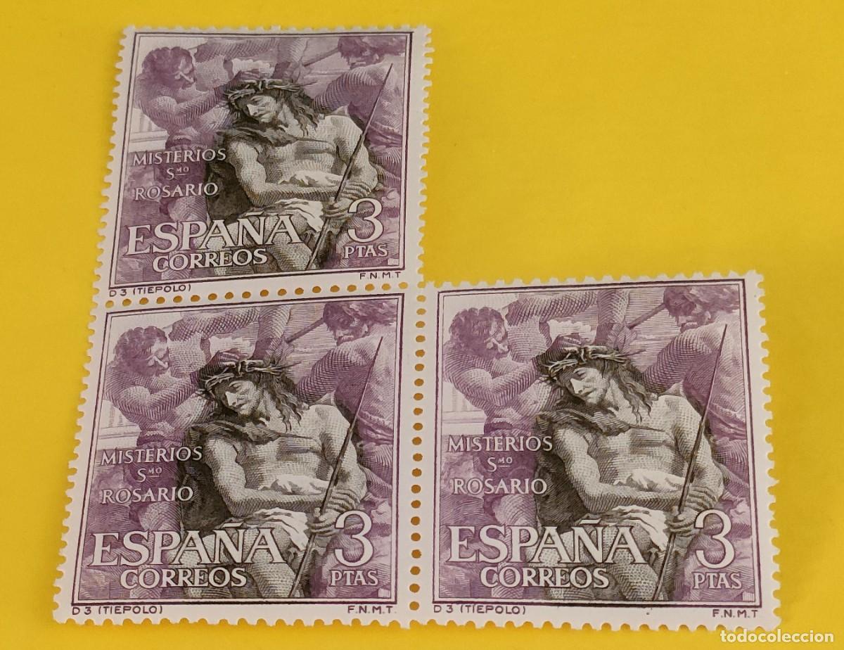 Sellos: Espa&ntilde;a 1962. Edifil 1470. Mist. del Santo Rosario. Coronaci&oacute;n espinas. Ti&eacute;polo. Nuevos. Bloque de 3