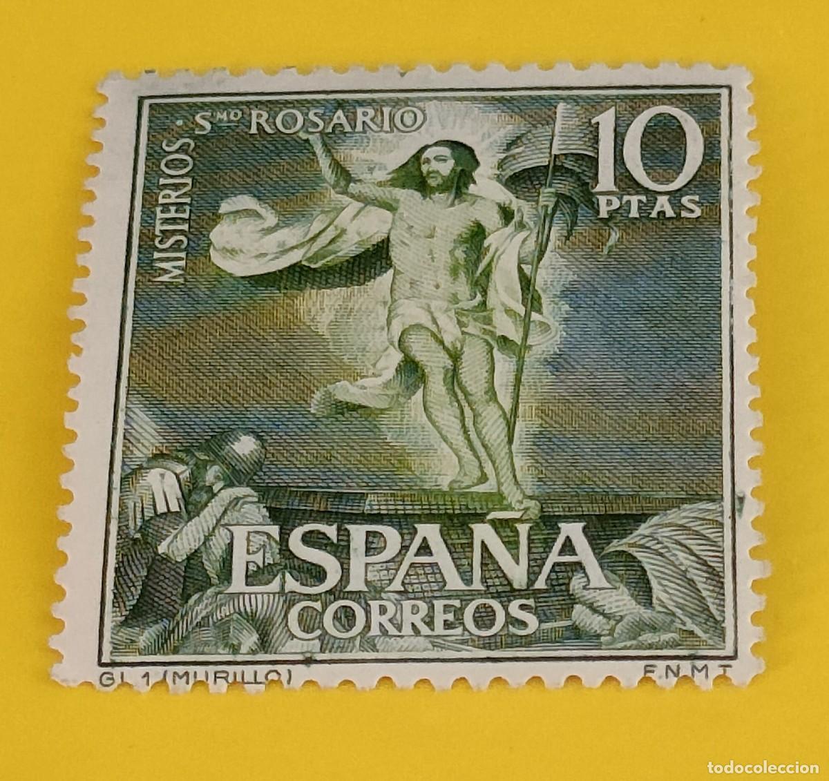 Sellos: Espa&ntilde;a 1962. Edifil 1473. Misterios del Santo Rosario. Resurecci&oacute;n. Murillo. Nuevo.