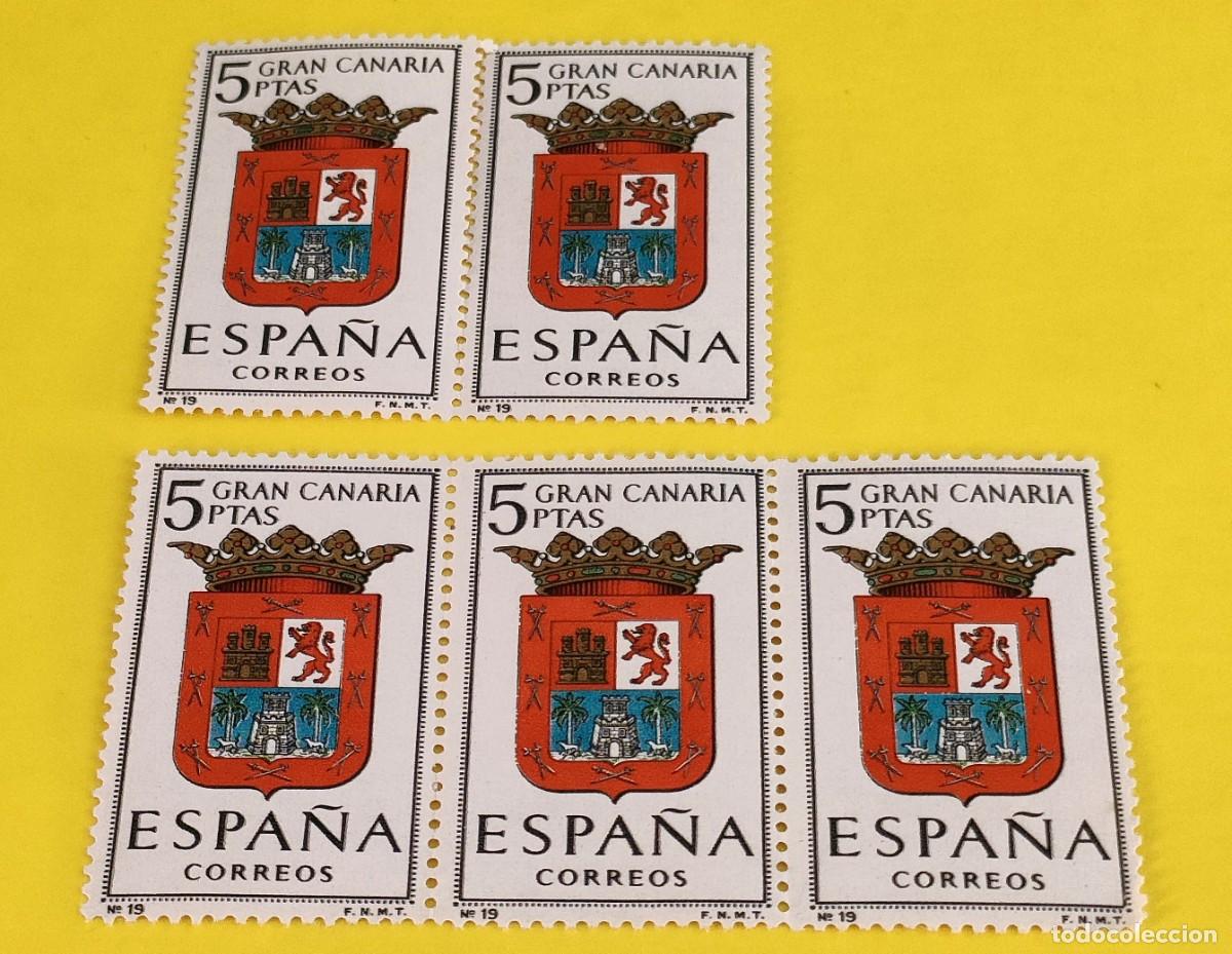Sellos: Espa&ntilde;a 1963. Edifil 1487. Escudos capitales Espa&ntilde;a. Gran Canaria. Nuevos. Bloque de 3 y 2
