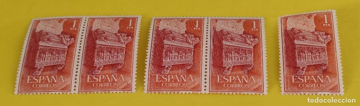 Sellos: Espa&ntilde;a 1963. Edifil 1495. Monasterio de Poblet. Tumba de Mart&iacute;n I. Nuevos. 2 Bloques de 2. 1 suelto