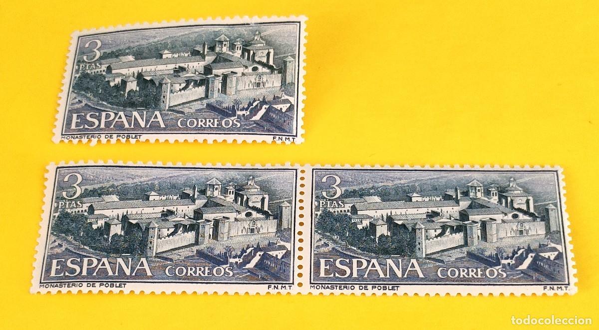 Sellos: Espa&ntilde;a 1963. Edifil 1496. Monasterio de Poblet. Vista general. Nuevos. Bloque de 2. 1 suelto