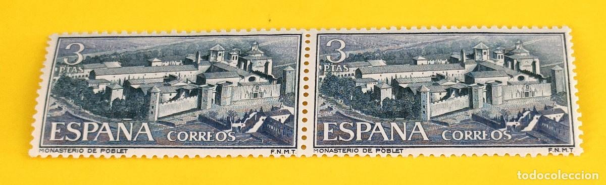 Sellos: Espa&ntilde;a 1963. Edifil 1496. Monasterio de Poblet. Vista general. Nuevos. Bloque de 2