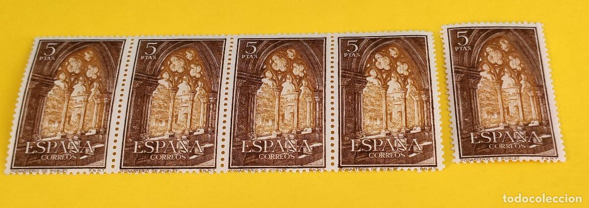 Sellos: Espa&ntilde;a 1963. Edifil 1497. Monasterio de Poblet. Detalle del Claustro. Nuevos. Bloque de 4. 1 suelto